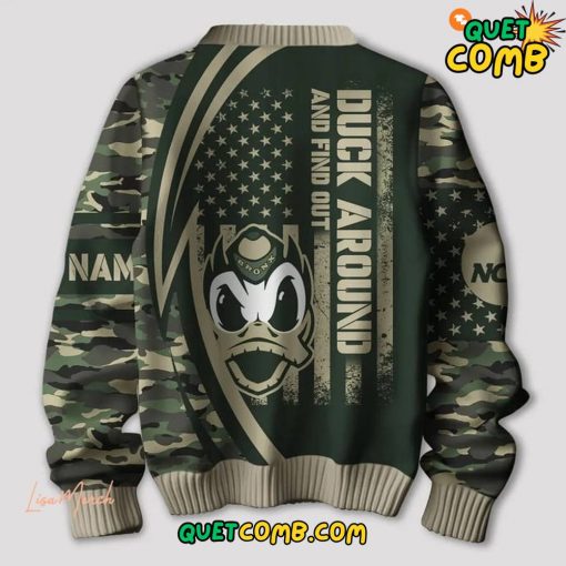 Oregon Ducks Salute to Service Green Camo Ugly Sweater