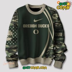 Oregon Ducks Salute to Service Green Camo Ugly Sweater