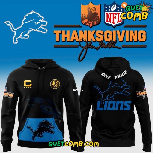 Detroit Lions Happy Thanksgiving 2024 Black Hoodie