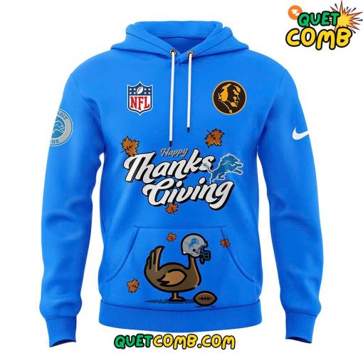 Detroit Lions Happy Thanksgiving 2024 Blue Hoodie