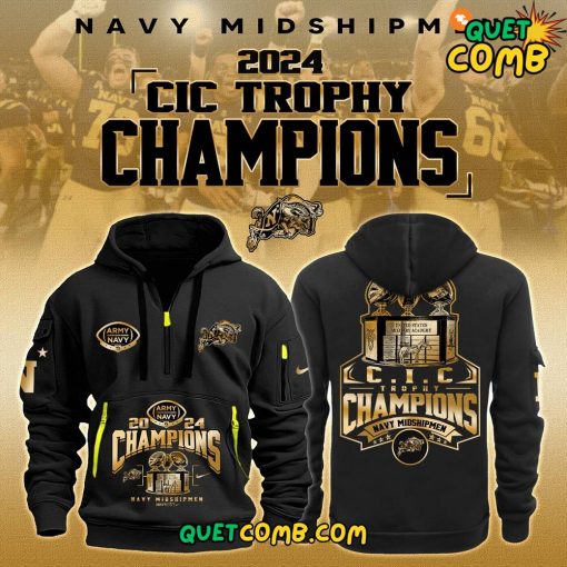 Navy Midshipmen CIC Trophy Champions 2024 Limited Edition Black Quarter Zip Hoodie