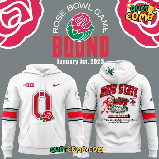 Ohio State Buckeyes Rose Bowl Game 2025 White Hoodie