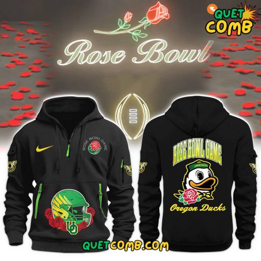 Oregon Duck x Rose Bowl Game 2025 Playoff Black Quarter Zip Hoodie