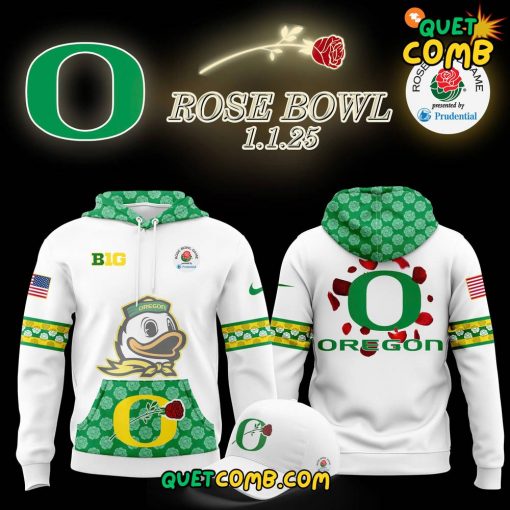 Oregon Duck x Rose Bowl Game 2025 Playoff White Hoodie