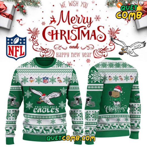 Philadelphia Eagles “Chill Guy” Christmas 2024 Green Sweater